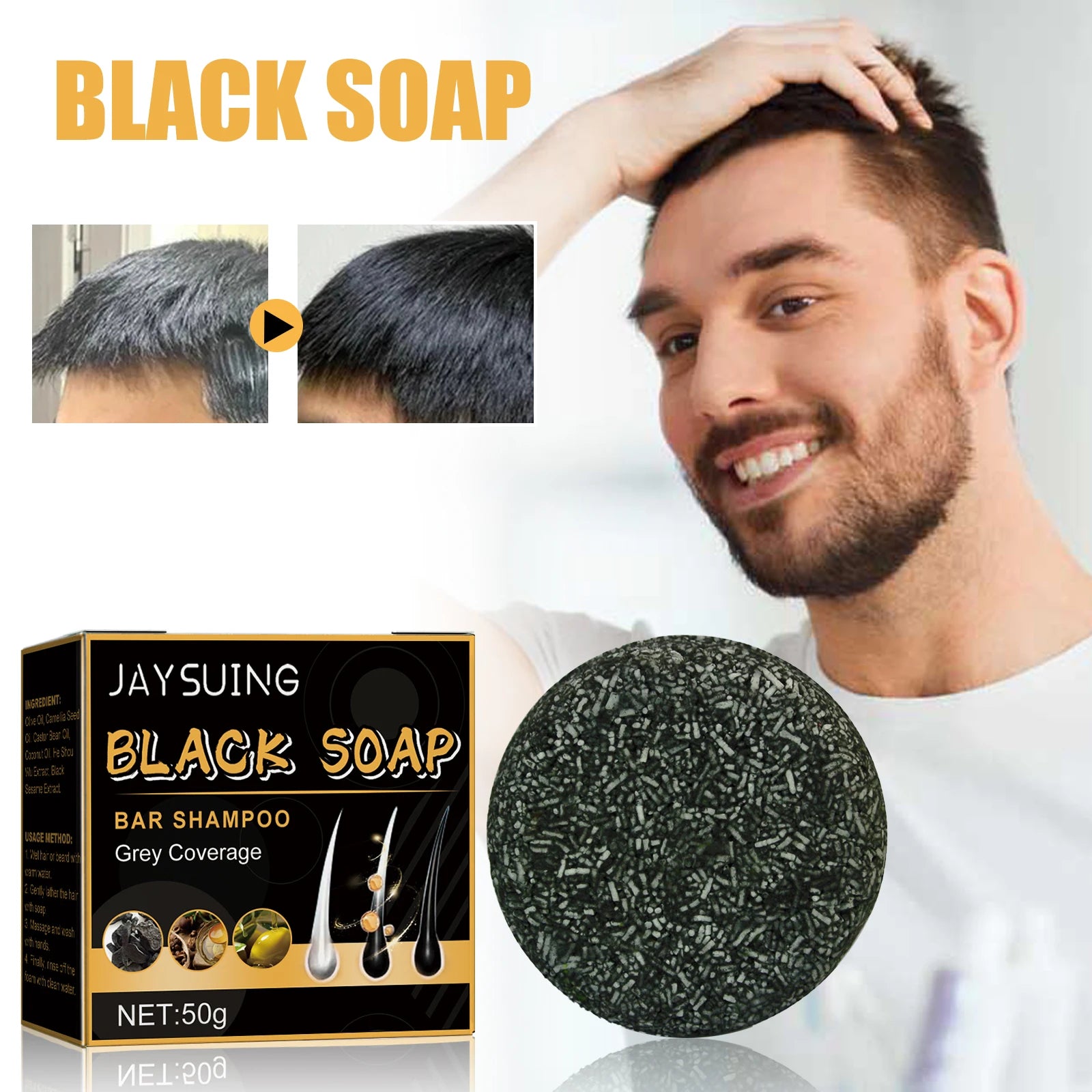 High Quality Black Soap Restores Hair Natural Color in USA