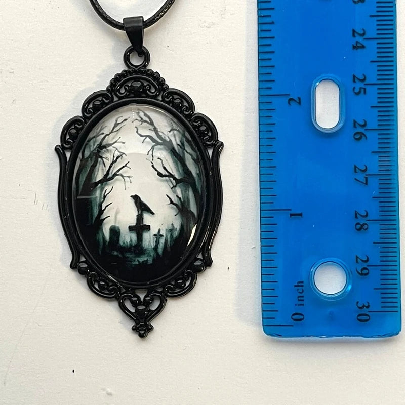 Gothic Crow Forest Charm Necklace Cross Crow Pendant Necklace Mystic W