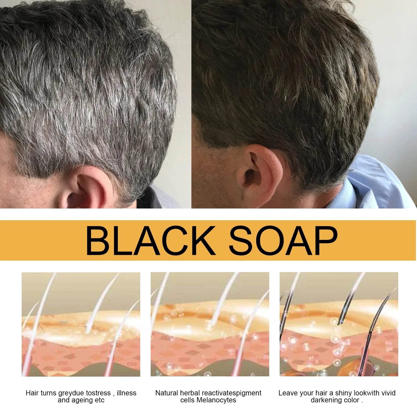 High Quality Black Soap Restores Hair Natural Color in USA