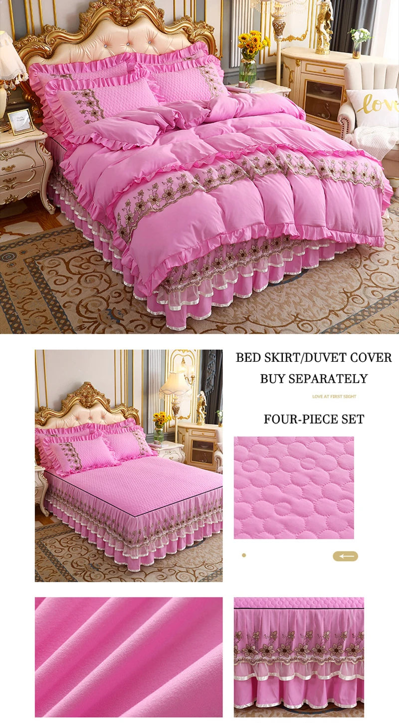 Modern Bed Skirt for Queen King Size Bed with Lace Cotton Bed Spread f