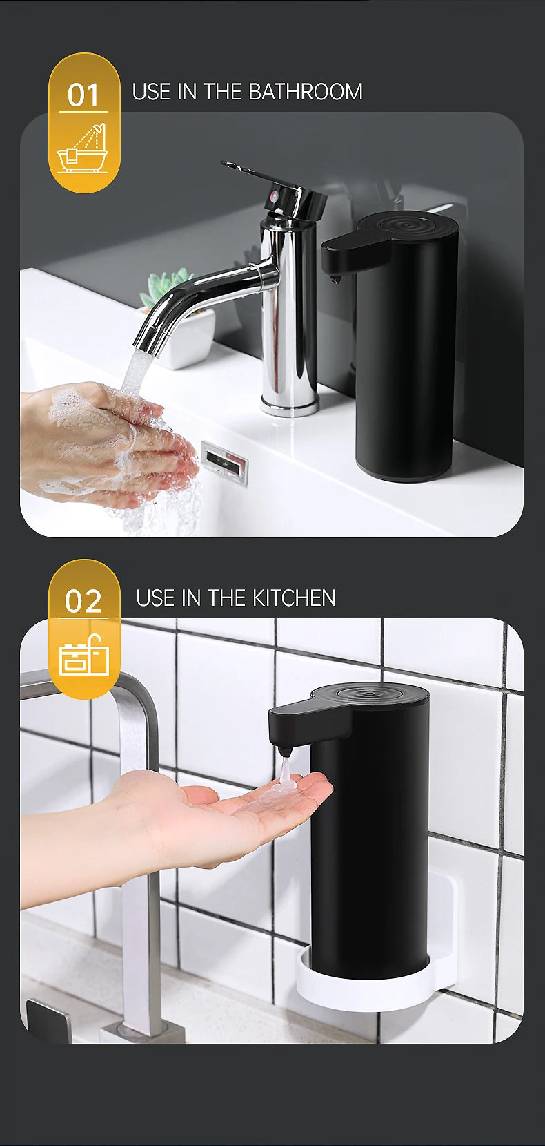 Automatic Sensor Soap Dispenser Black Bathroom Accessories