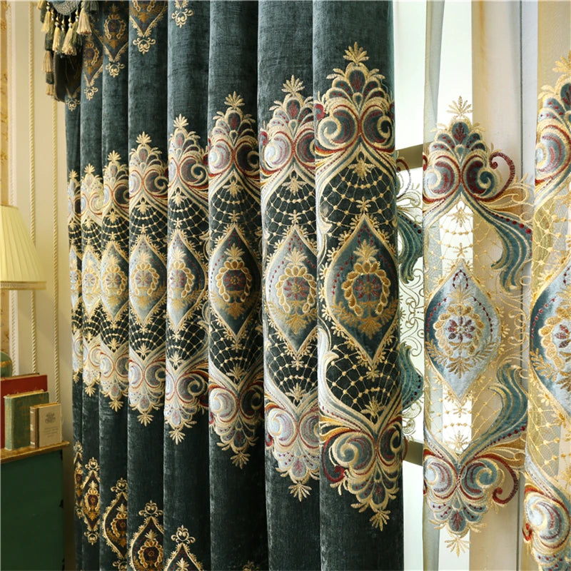 European high quality chenille green embroidered curtains in USA