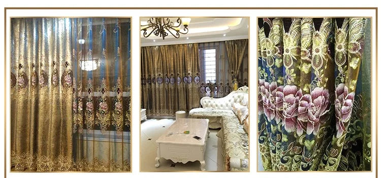 Gold Gilded Embroidered Hollowed Out Velvet Curtains in USA