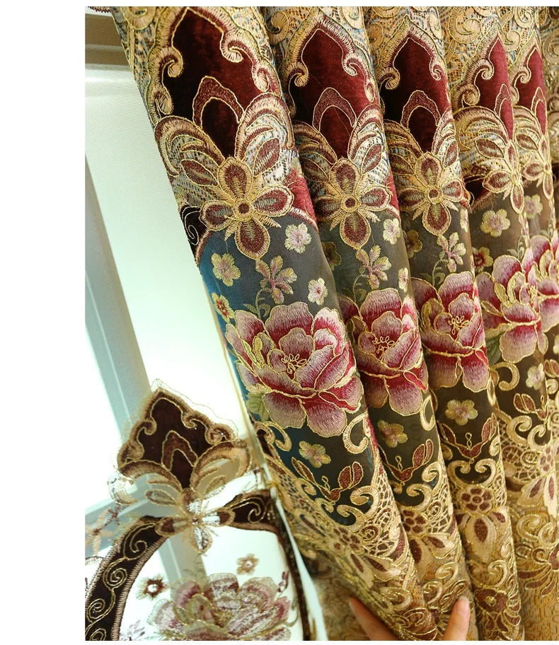 Gold Gilded Embroidered Hollowed Out Velvet Curtains in USA