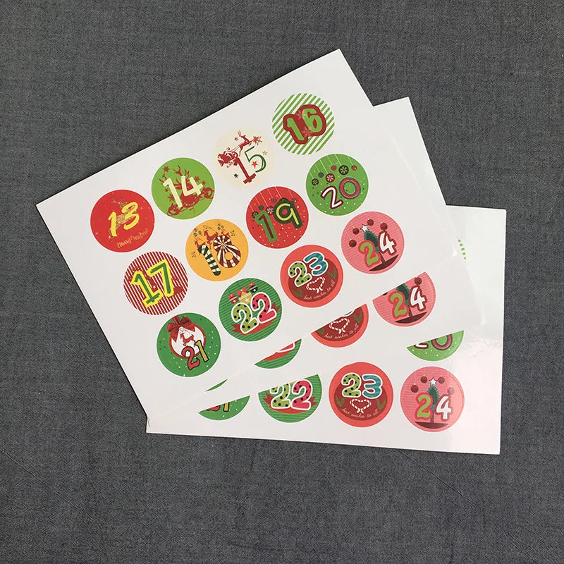 120pcs Advent Calendar Number Paper Stickers Merry Christmas Gift Stic