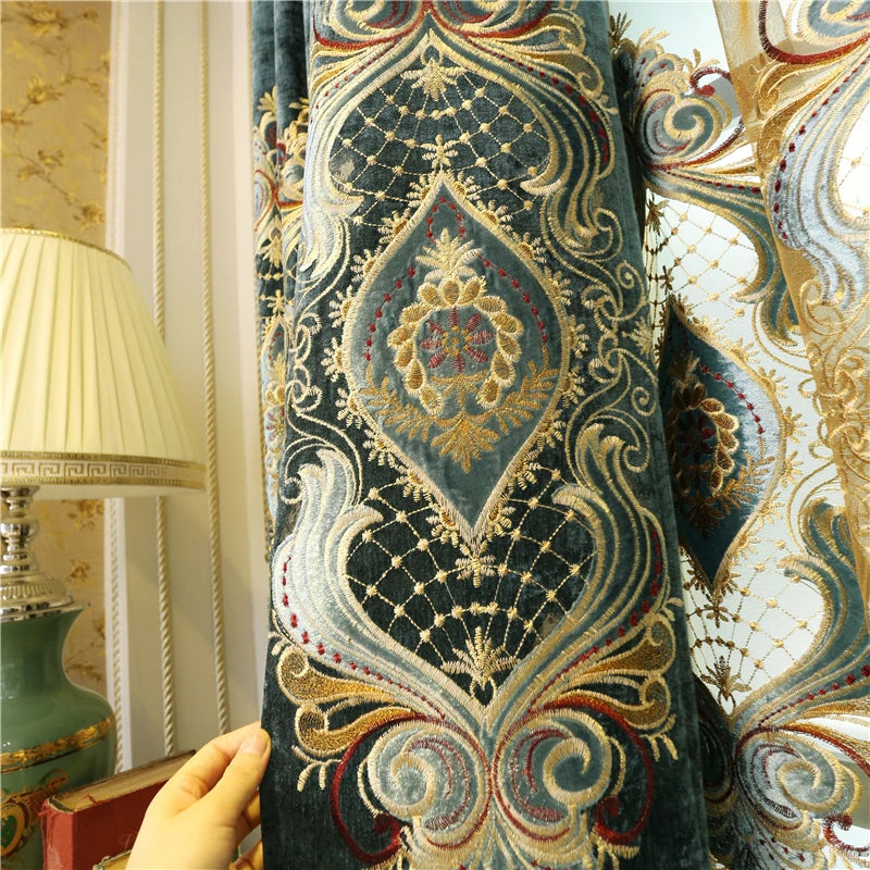 European high quality chenille green embroidered curtains in USA