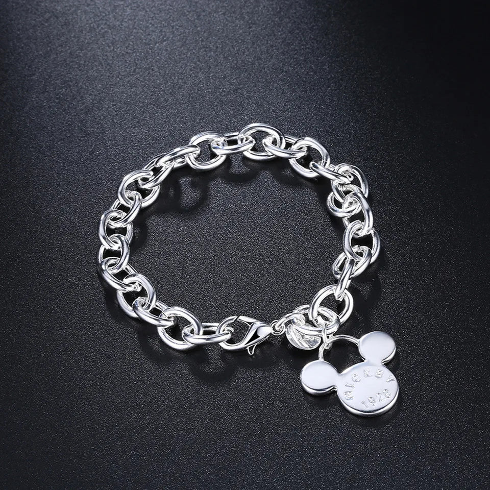 Sterling Silver Cute Mickey Charm Bracelet Jewelry in USA