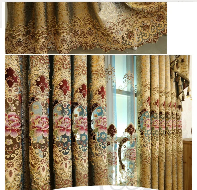 Gold Gilded Embroidered Hollowed Out Velvet Curtains in USA