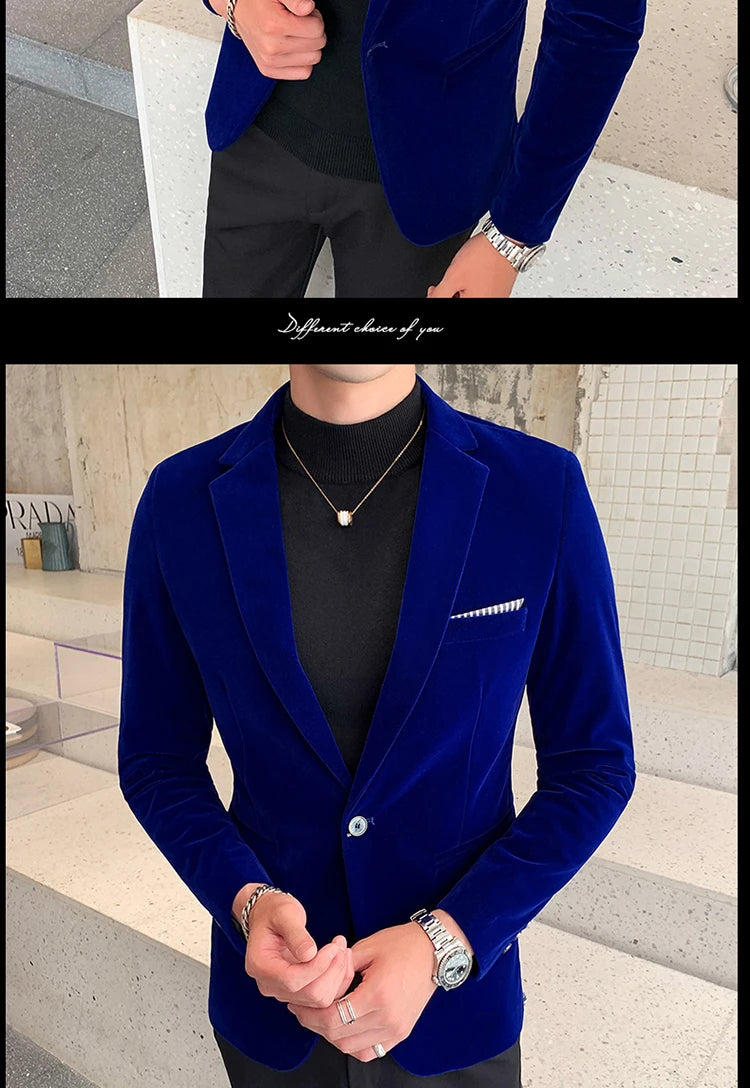 Men Golden velvet suit/Male slim High quality business Blazers in USA