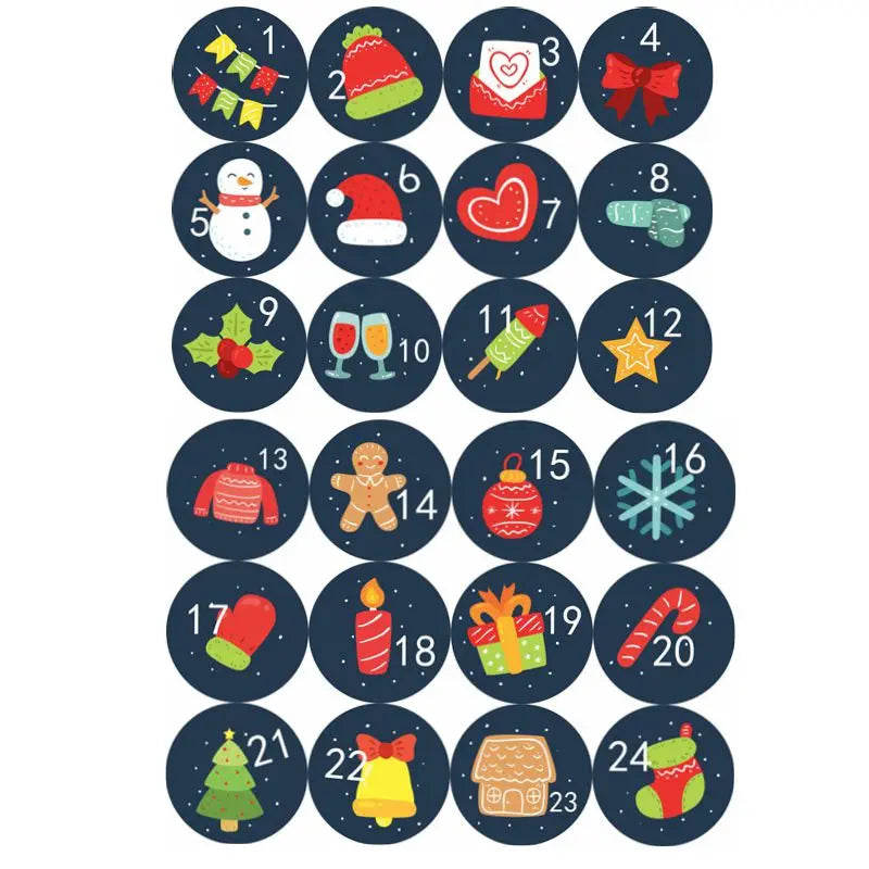 120pcs Advent Calendar Number Paper Stickers Merry Christmas Gift Stic