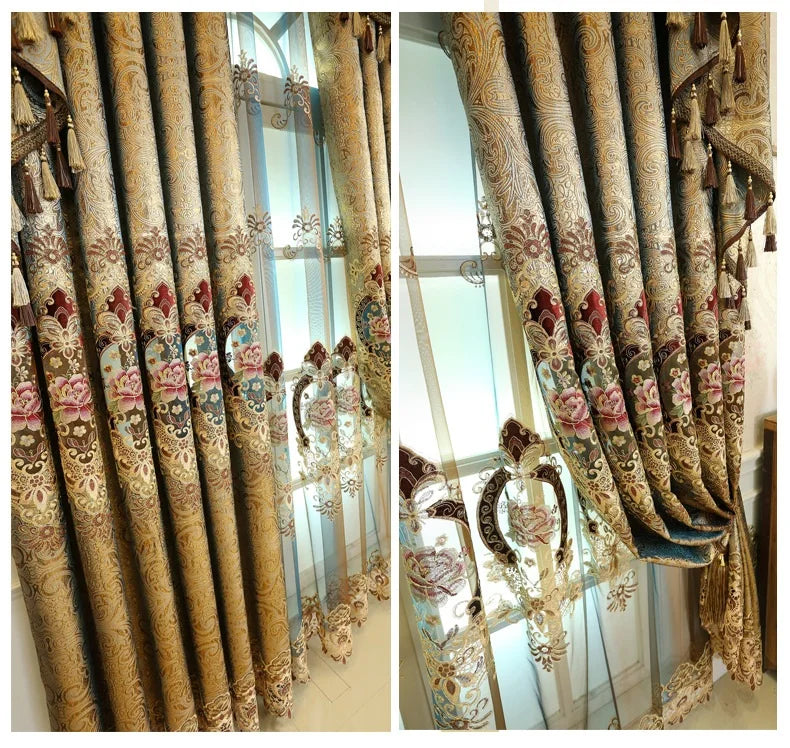 Gold Gilded Embroidered Hollowed Out Velvet Curtains in USA