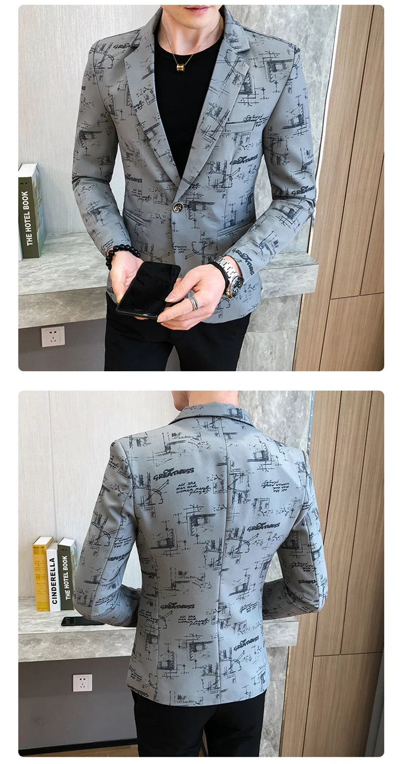 Men Blazer Slim Fit Autumn Korean Version of The Printed IN USA.