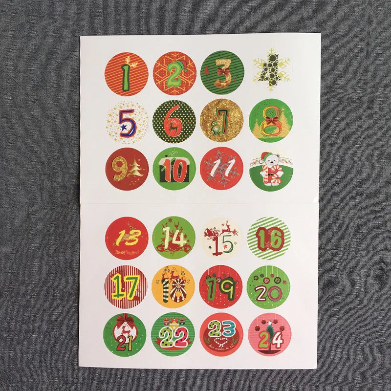 120pcs Advent Calendar Number Paper Stickers Merry Christmas Gift Stic