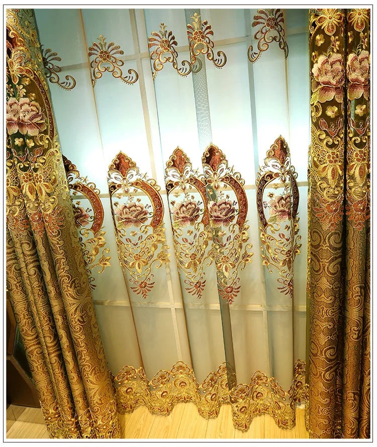 Gold Gilded Embroidered Hollowed Out Velvet Curtains in USA