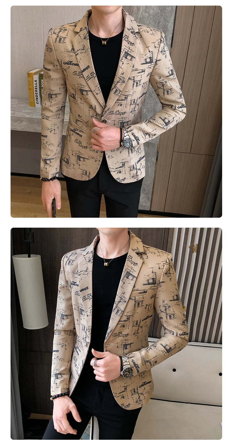 Men Blazer Slim Fit Autumn Korean Version of The Printed IN USA.