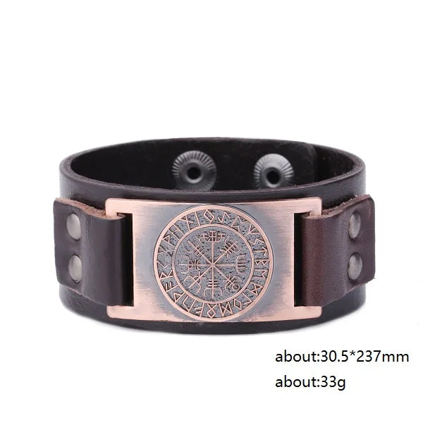 Compass Genuine Leather Bracelet Man Nordic Runes in USA