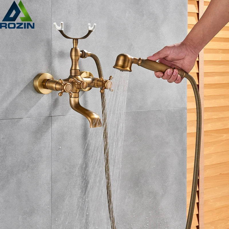 Antique Brass Bathtub Shower Faucet Set Bathroom in USA