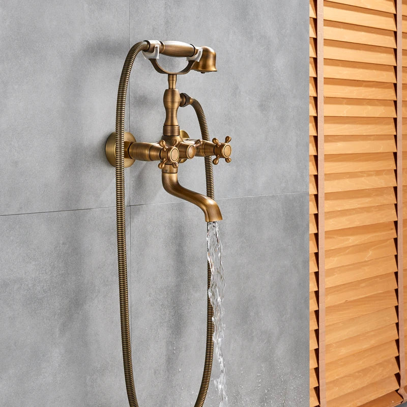 Antique Brass Bathtub Shower Faucet Set Bathroom in USA