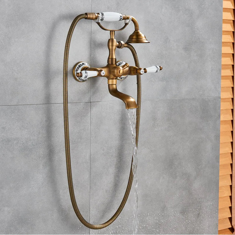 Antique Brass Bathtub Shower Faucet Set Bathroom in USA