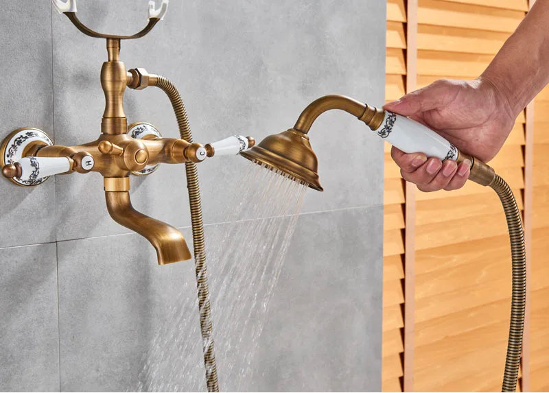 Antique Brass Bathtub Shower Faucet Set Bathroom in USA