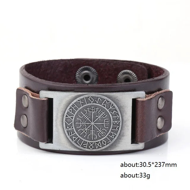 Compass Genuine Leather Bracelet Man Nordic Runes in USA