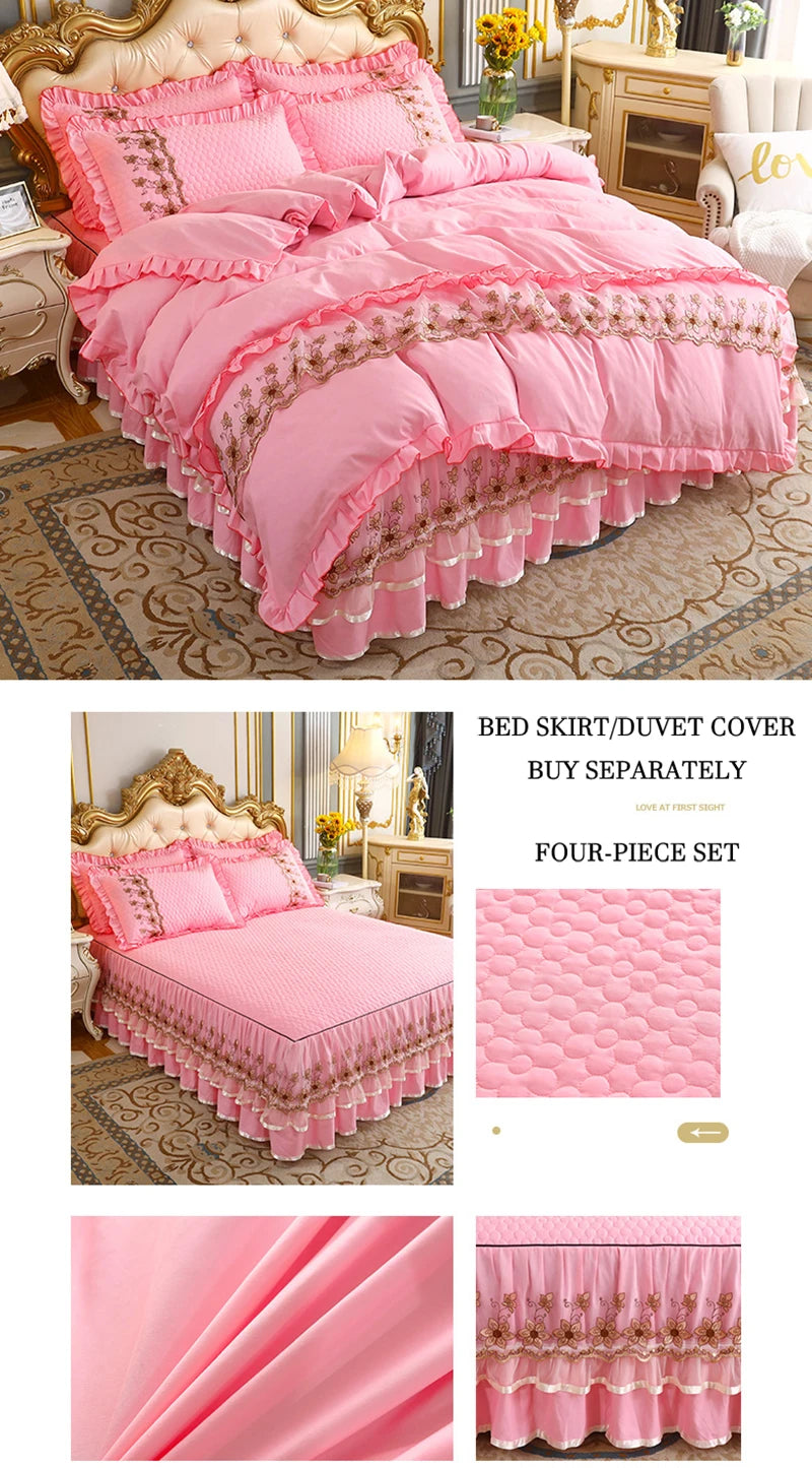 Modern Bed Skirt for Queen King Size Bed with Lace Cotton Bed Spread f