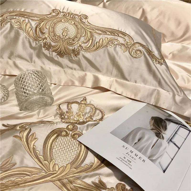 Premium Chic Embroidery Duvet Cover Bed Sheet set in USA