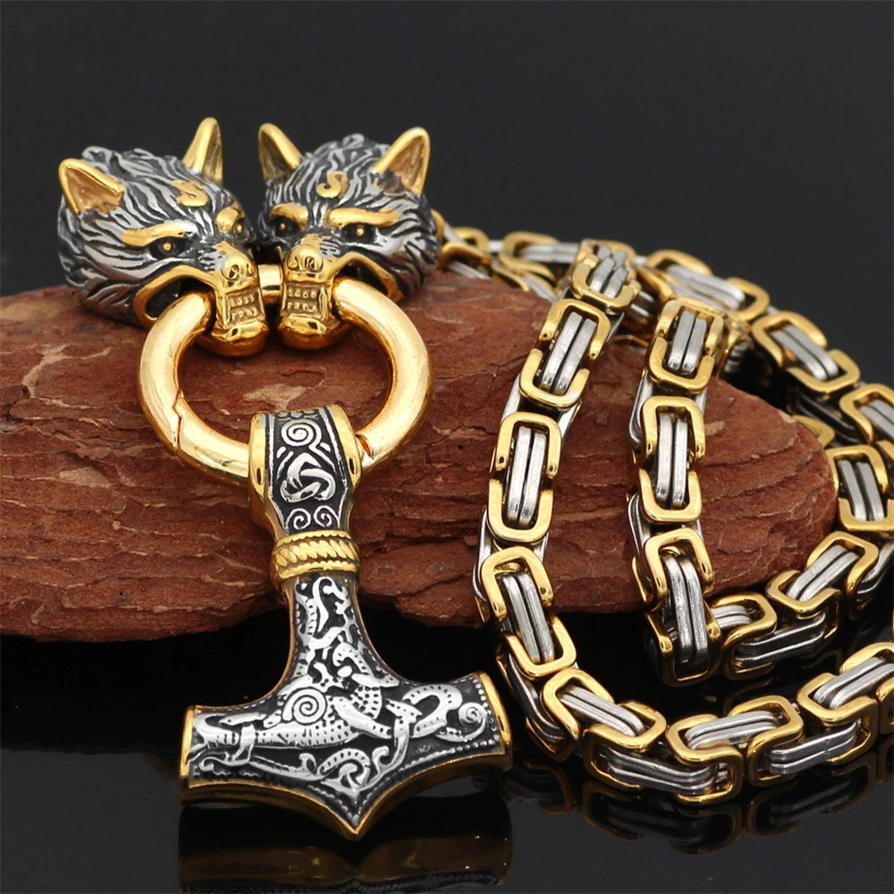 Nordic Celtic Wolf Men's Necklace Viking Wolf Head Stainless in USA