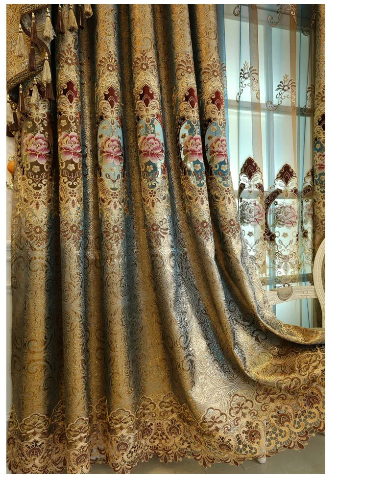 Gold Gilded Embroidered Hollowed Out Velvet Curtains in USA