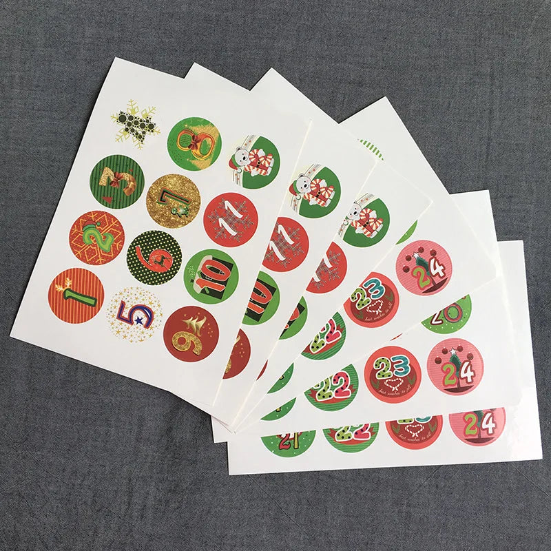 120pcs Advent Calendar Number Paper Stickers Merry Christmas Gift Stic