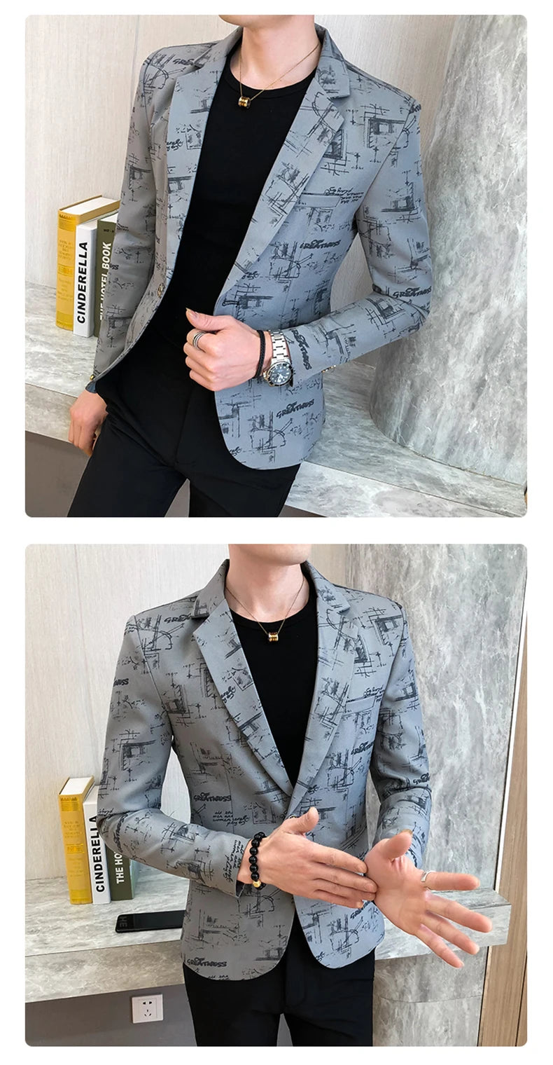 Men Blazer Slim Fit Autumn Korean Version of The Printed IN USA.