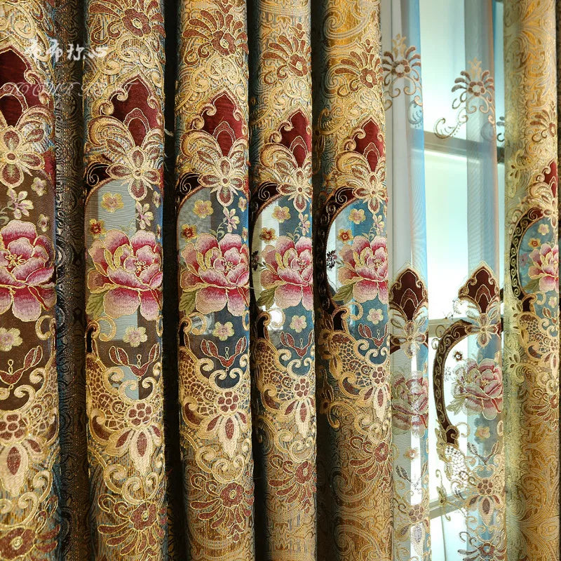 Gold Gilded Embroidered Hollowed Out Velvet Curtains in USA