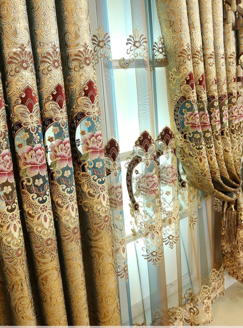 Gold Gilded Embroidered Hollowed Out Velvet Curtains in USA