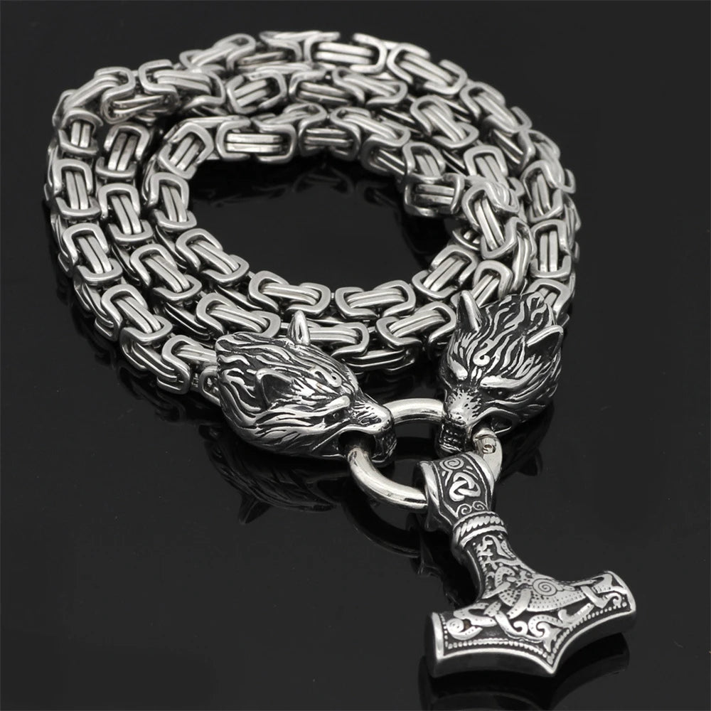 Nordic Celtic Wolf Men's Necklace Viking Wolf Head Stainless in USA