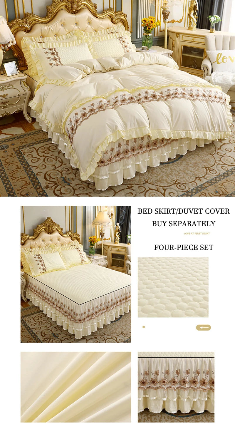 Modern Bed Skirt for Queen King Size Bed with Lace Cotton Bed Spread f