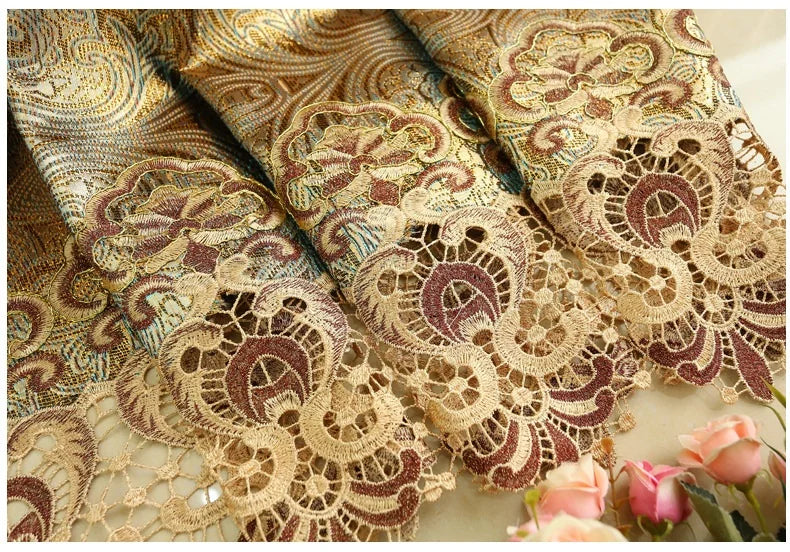 Gold Gilded Embroidered Hollowed Out Velvet Curtains in USA