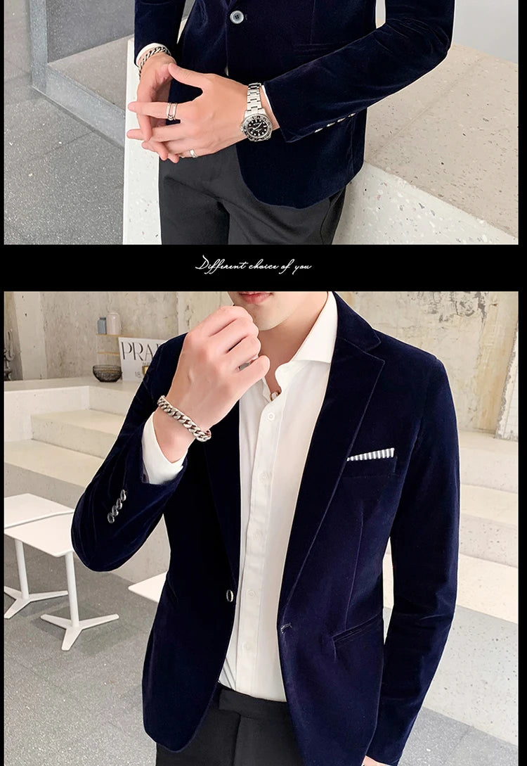 Men Golden velvet suit/Male slim High quality business Blazers in USA