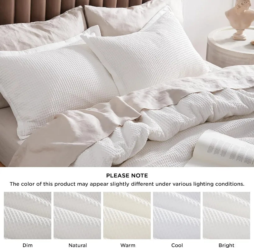 Cotton Waffle Weave Coconut White Duvet Cover Set