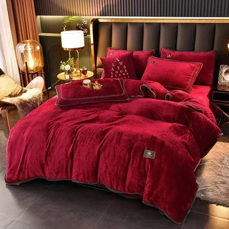 Velvet Autumn Winter Warm Duvet Cover Set Bed Sheet in USA