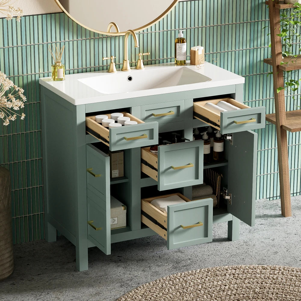 Bathroom Vanity Cabinet with Resin Integrated Sink in USA.