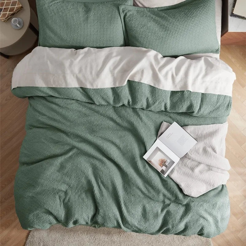 Cotton Waffle Weave Coconut White Duvet Cover Set