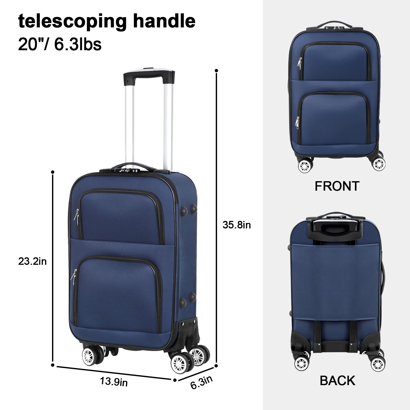 lightweight luggage rotating wheels Oxford fabric suitcase in USA