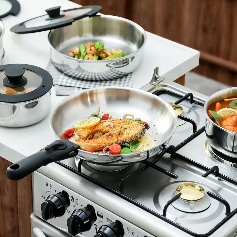 Pots Pans Set, 20 Piece Stainless Steel Kitchen Removable