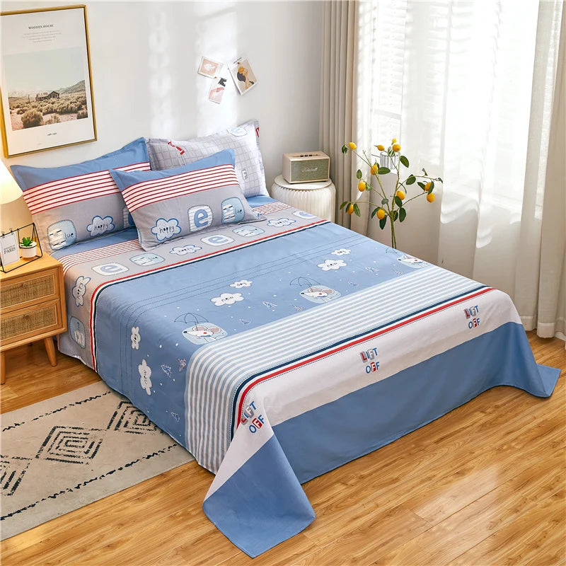 Cartoon Star Flat Sheet Twin Kawaii Yellow Bed Sheet in USA.