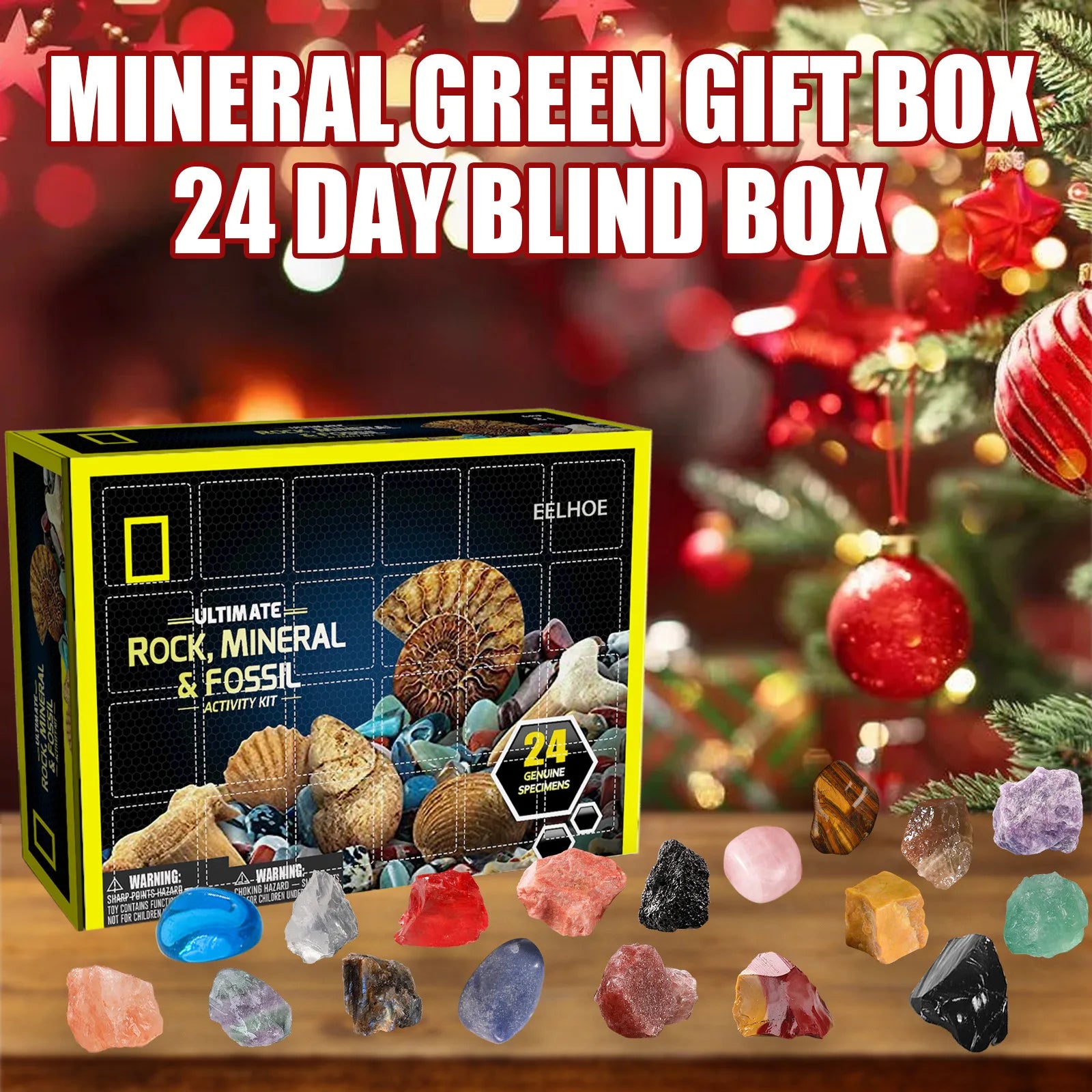 1Set Ore Christmas Advent Calendar Healing Crystal Mineral Gift Box Ki