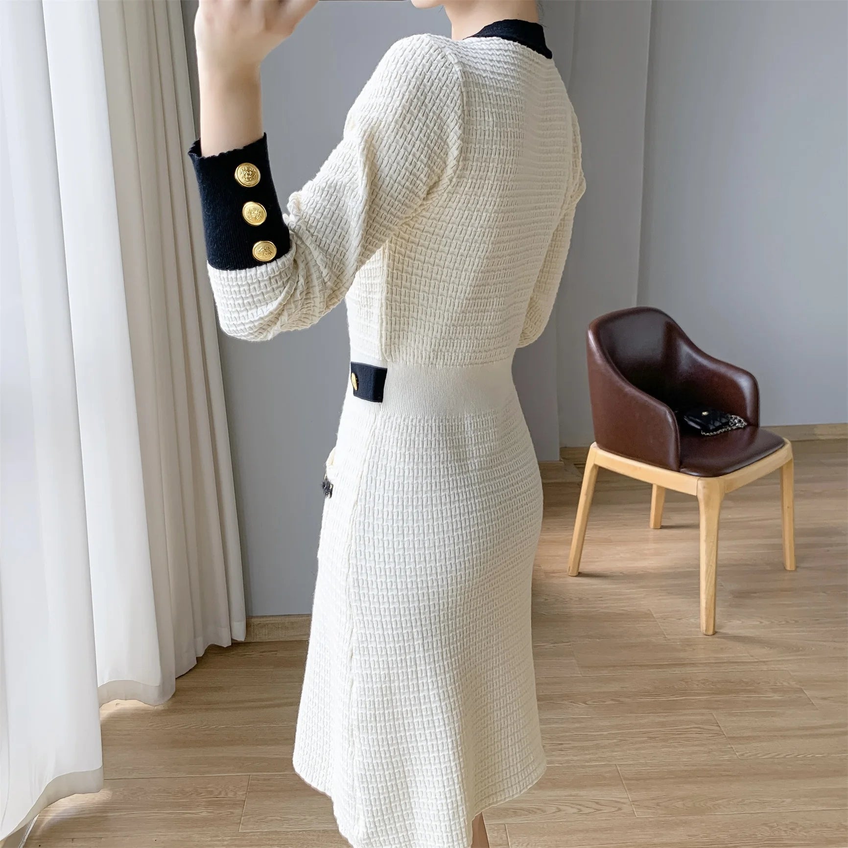 Autumn Small Fragrance Knitted Sweater Evening Dress in USA