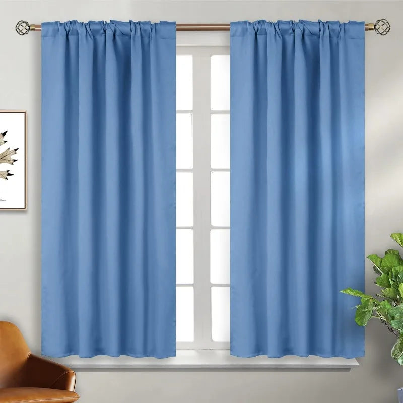 Navy Blue Elegant Blackout Curtains Rod Pocket in USA