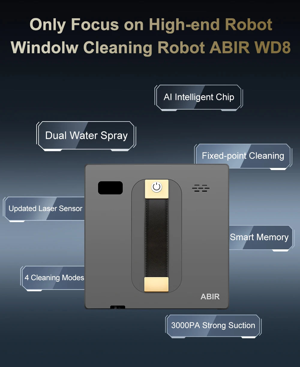 Robot Window cleaner ABIR WD8,Dual Water Spray,Smart Memory