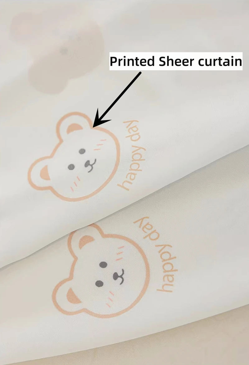 Cute Plush Bear Embroidered Childrens Curtains Japanese