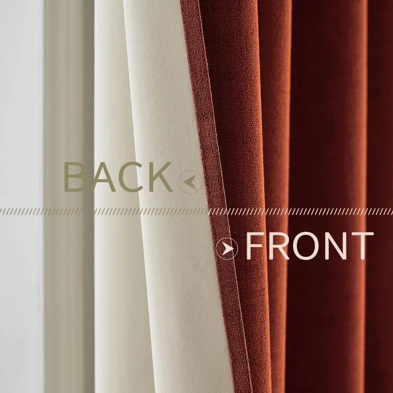 Blackout Linen Textured Curtains for Bedroom Solid Thermal Insulated G